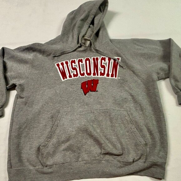 ~~WISCONSIN BADGERS BUCKY EMBROIDERED HOODIE  BEST WISCONSIN BADGERS VINTAGE/CLA - Picture 1 of 5
